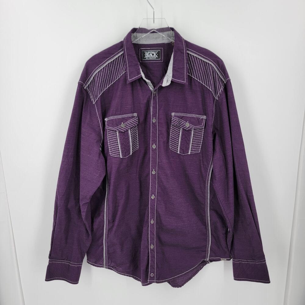 Buckle Black Shirt Mens XXL Purple Gray Button Up Athletic Fit Western